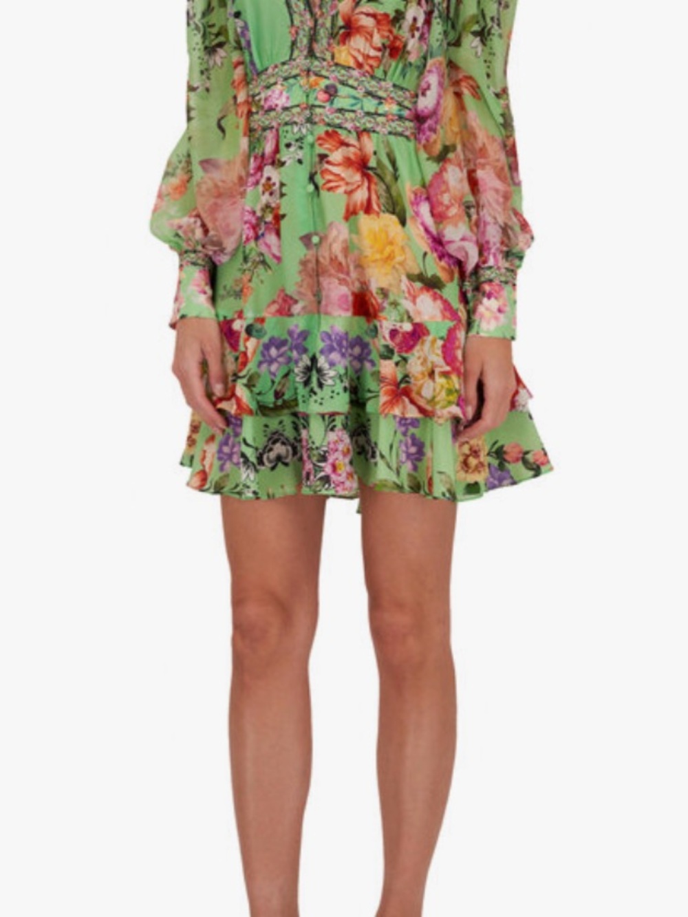 NWT AUTH WOMEN’S CAMILLA L/S PORCELAIN DREAM BUTTON FRONT FRILL DRESS - SZ XS